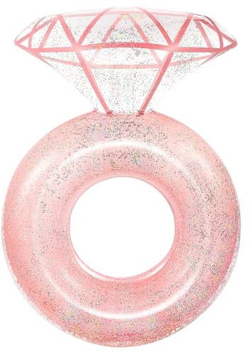 HeySplash Pool Floats, Inflatable Diamond Ring Pool Float, Large Engagement Ring Floatie for Bachelorette Party, Swim Tube River Lake Wedding Bride Stagette Decor Fun Toy Raft Adults, Rose Gold