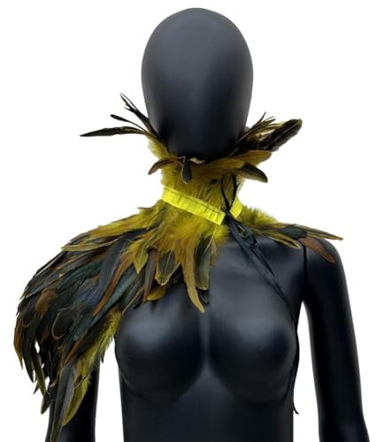 ihreesy Gothic Feder Achselzucken Schalkragen,Natürliche Feder Shrug Schal Poncho Kragen Federkragen Achselzucken Schalkragen Schalkragen Halskette Cape Federboa Damen Federumhang,Gelb