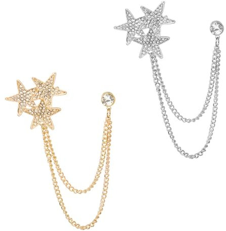 VALICLUD 2stücke Stern Kettenbrosche Kleidungsbrosche Personalisierte Brosche Sternketten-anstecknadel Brosche Für Damen Herren Corsage Accessoire