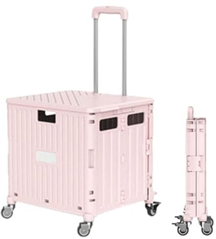 Vikbar rullande låda med hjul för matvaror hopfällbar förvaring kundvagn transit verktyg handvagn för daglig användning trappvagn (rosa)