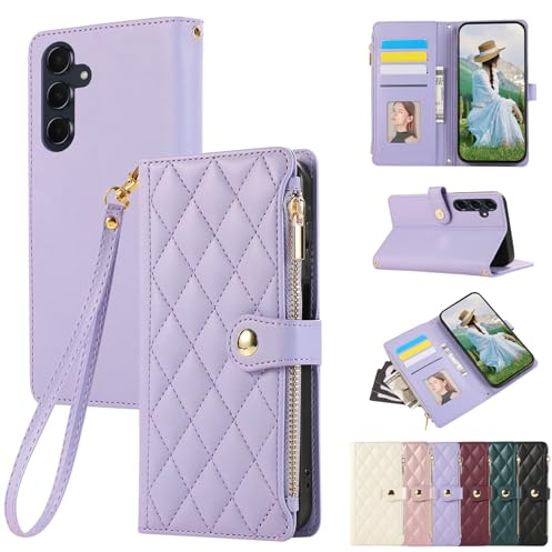 Vaitasy Mobiltelefonskal för Samsung Galaxy A56, dragkedja, fodral business PU-läder, vikbart fodral för Galaxy A56, skyddande skal med kortplats, stativ, lila