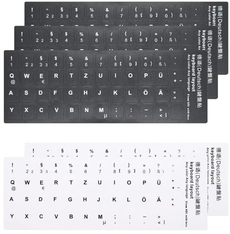 5 Stück Tastaturaufkleber Deutsch, Universal-Tastatur-Aufkleber Deutsches Aufkleberset für PC & Laptop Keyboard Tasten Aufkleber Gefrostet 11 x 13mm für Standard Tastatur, Laptop/PC, 3 Schwarz 2 Weiß