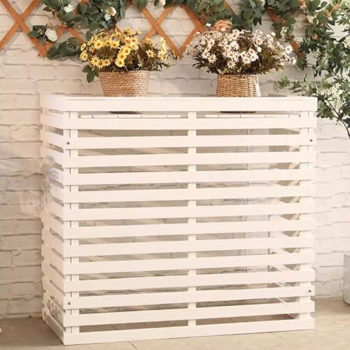 Support de Fleur en Bois Massif Couverture de Climatiseur Extérieur Cache Durables et Résistant a la Déformation pour Climatisation et Pompe a Chaleur(White,85 * 35 * 80cm)