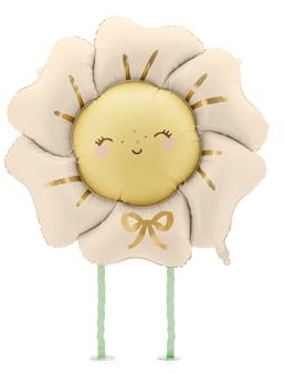 Löpande folieballong blomma – ljusbeige – 80 × 80 cm – med ben och sugrör – heliumballong för barnfest