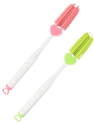 2 Pcs Cepillo Limpia Botellas Silicona, Cepillo para Tazas con Mango Largo, Flexible y Antirayado, Apto para Biberones, Cristalería y Botellas Deportivas, para Cocina y Lavavajillas