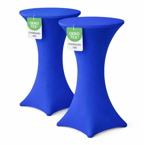 EXKLUSIV HEIMTEXTIL Stehtischhusse für Bistrotisch mit 4 verstärkten Fußlaschen elastisch Stretch Oeko-TEX Zertifiziert Ø 80-85x110-120 cm Royalblau (2 Stück)