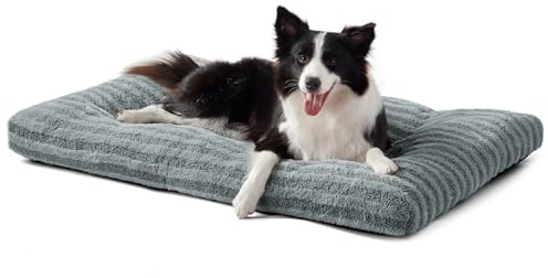 FURTIME Washable Dog Bed Large Sized Dogs, Deluxe Dog Crate Beds Comfy Fluffy Kennel Pad Anti-Slip Pet Sleeping Mat, Machine Washable Dogs Pillow, 35x23x3.5, Gray