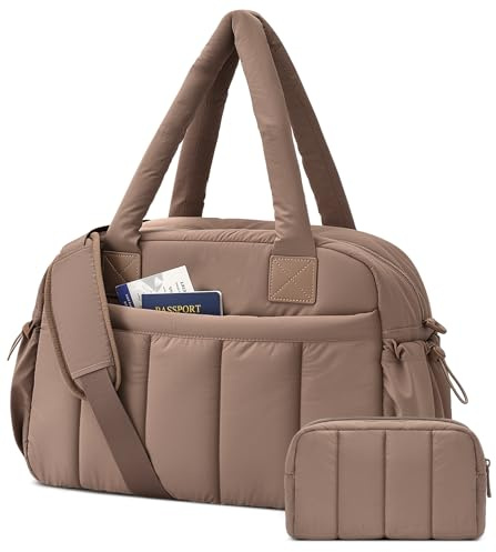 oscaurt Resväska för dam, vikbar sportväska på 24 l, vikbar handväska med PVC, Brun, 42 x 19 x 30 cm