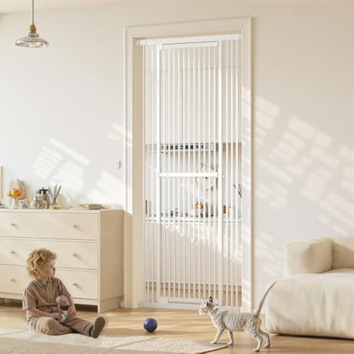 Gardner Pet 51-87 Extra Tall Cat Gate for Doorway, Wide Adjustable 27.56-37 Baby Gate Included 4 Extension Kits, Pressure Mounted Safety Full Door Gate for Stairs, Studio, Kitchen (White)