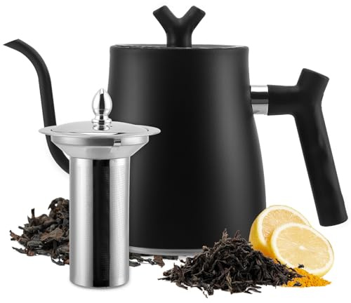 Teekanne Edelstahl mit Siebeinsatz, 1.5L Schwarzer Teekanne mit Hitzebeständigem Griff, Doppelwandig Isolierte Edelstahl teekanne Für Tee Kaffee, Isolierkanne Tee Modern Design(Clear)