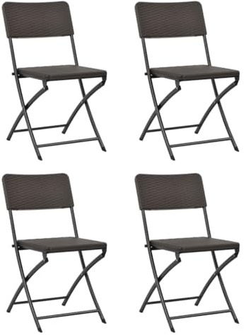 Mokuyary Fällbara trädgårdsstolar, set om 4, HDPE och stål, brun, balkongstol, terrassstolar, matstolar för terrass, trädgård, balkong