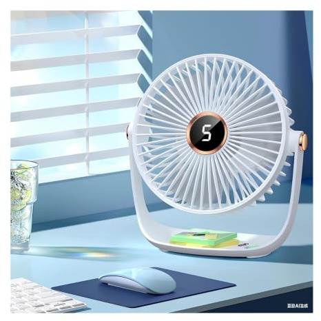 PQPQLI Ventilador de Escritorio Recargable con Luz Nocturna y Gir 360°