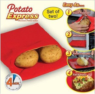 Vinallo - Bolsa de microondas para cocinar patatas, 2 unidades, patatas perfectas en 4 minutos, color rojo