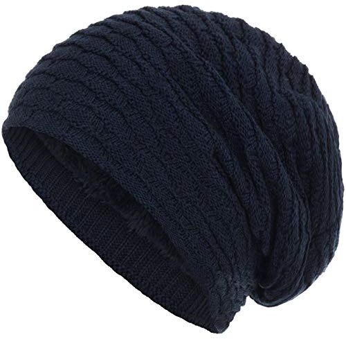 Compagno Wintermütze warm gefütterte Mütze Wabenmuster Beanie meliert Einheitsgröße, Farbe:Marineblau