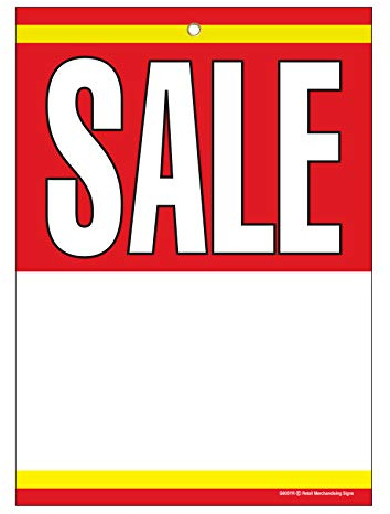G60SYR Sale Red Yellow - Grommet Reinforced (Brass Ring) Sale Tags - 5 x 7 (100 Pack) Carpet and Flooring Store Price Cards 10pt Card Stock for Easy Writing