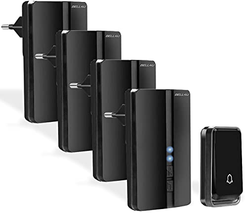 BELL4U Kabellose Türklingel – Batterielose Funkklingel wasserdicht mit 4 Empfängern, LED-Anzeige, 4 Lautstärkestufen, 51 Klingeltöne, 200m Reichweite