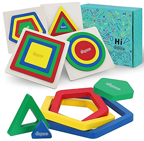 Japace Regenbogen Holz Puzzle ab 1 2 3 Jahre, 4 Set Geometrische Formen Steckpuzzle Kinder Holzpuzzle, Vorschule Pädagogisches Montessori Spielzeug ab 1 2 3 Jahre Junge Mädchen Geschenk