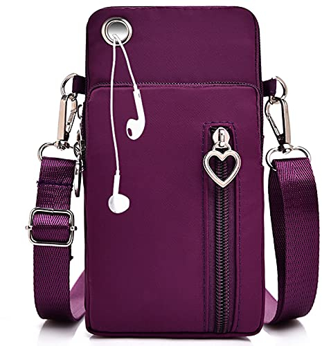 DANXIAN Handytasche zum Umhängen Damen, Geldbörse Brieftasche Kleine Umhängetasche mit Kopfhörer Eingang, Schultertasche Verstellbar Abnehmbar Schultergurt für Handy unter 7 Zoll