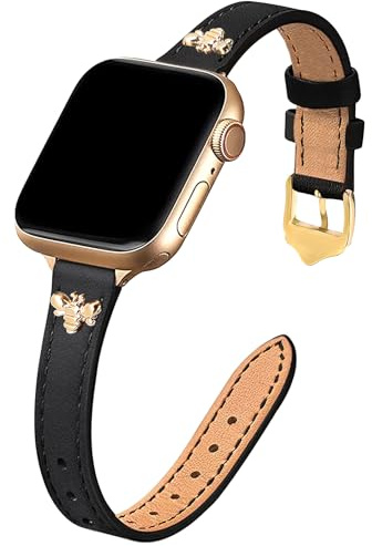 JR.DM Slim Leather Band Compatible with Apple Watch Band 38mm 40mm 41mm 42mm 44mm 45mm 46mm 49mm, Genuine Leather Band with Charm, Feminine Design for Iwatch Ultra SE Series 12 11 10 9 8 7 6 5 4 3 2 1