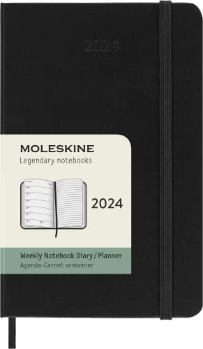 Moleskine Wochenplaner mit Platz für Notizen 12 Monate 2024, Planer 2024, Taschenformat 9x14, Hardcover und elastischer Verschluss, Farbe Schwarz