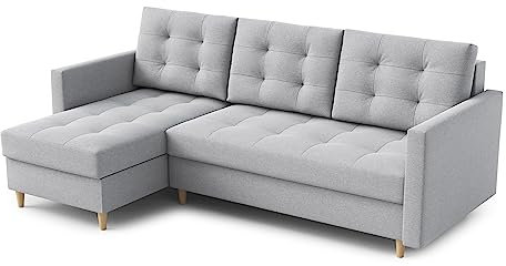 Ecksofa “DIVO” mit Schlaffunktion und Bettkasten - Sofa Bettsofa Couch L form 3 Sitzer Schlafsofa Schlafcouch - Eckcouch Möbel für Wohnzimmer 224 x 144 x 95 cm. Sofabett - Liegefläche: 202 x 140 cm