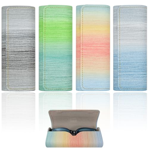 FZSECRIU 4 Stücke Brillenetui Damen, Hardcase Bunt, Hartschale, Regenbogen Faltbar, Brillenaufbewahrung, brillenetui hardcase Groß (Farbverlauf)