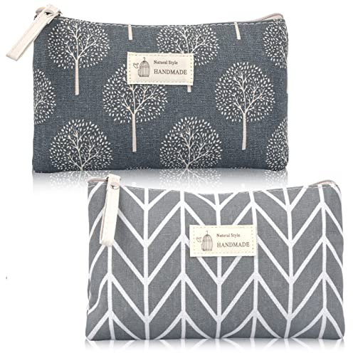Tibapla 2pcs Bolsas de Lona para cosméticos, Neceser de Viaje Multifuncional, Bolsas de Maquillaje Impresas con Cremallera, para Compras, Viajes, Tarjetas, Llaves, Monedas (B)