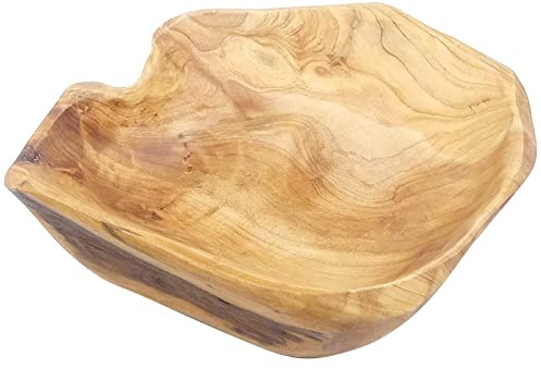 Yuemsh Wooden Fruit Salad Serving Bowl Hand-Carved Root Bowls Living Room Real Wood Candy Bowl 15-19cm