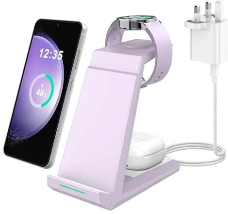 Wireless Charging Station for Samsung - NANAMI 3 in 1 Wireless Charger for S25 Ultra S24 S23 S22 S21 Z Fold Flip 5/4, Induction Charging Stand for Galaxy Buds/Galaxy Watch 7/6[Only for Samsung Watch]