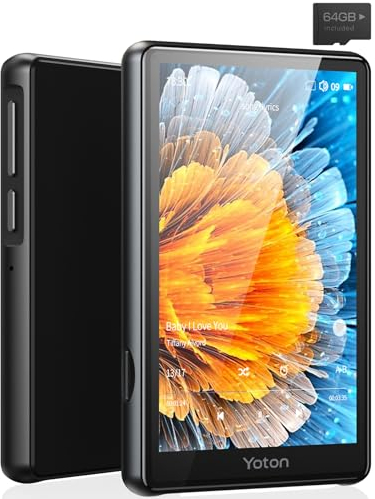 Yoton MP3-Player mit Bluetooth 5.0, 4-Zoll Full-Touchscreen MP4-Player mit Lautsprechern, HiFi verlustfreier Sound, E-Books, FM-Radio, Notizblock, inkl. Kopfhörer und 64 GB TF-Karte
