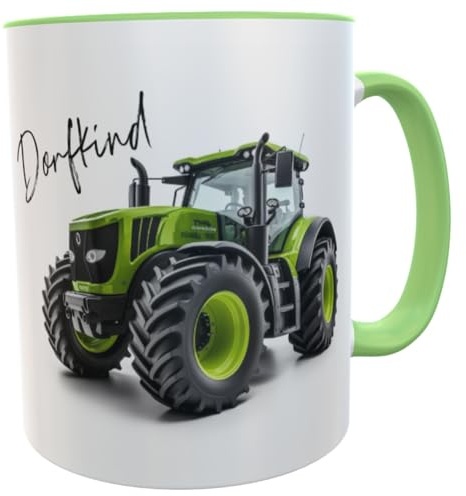 Kilala personalisierte Tasse Dorfkind Traktor Kaffeebecher Dorfkinder Landwirt Schlepper (Traktor grün/grün)