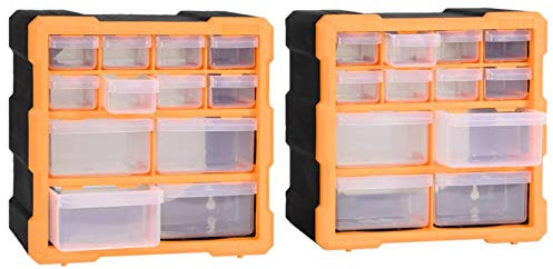 Homgoday Mobili Contenitori con 12 Cassetti 2 pz 26,5x16x26 cm, Modulare Cassettiera Porta Viti, Cassetti Scaffale Divisori Organizzatore per Viti, Scaffale per Giocattoli per Cameretta, Soggiorno