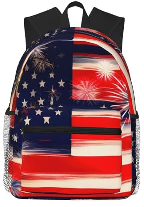 MyPiky fyrverkeri amerikansk flagga 4 juli tryck ryggsäck för kvinnor män, resor laptop ryggsäck, datorväska, ledig ryggsäck resväska, Svart, One Size