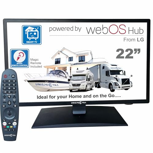 Unispectra ® Smart TV de 22 Pulgadas 12v (webOS) ELED Full HD 240v 24v 12v TV Freeview & Sat sintonizador, 3X HDMI, 2X USB, Magic Remote. Televisores de 12 V para autocaravanas, autocaravanas