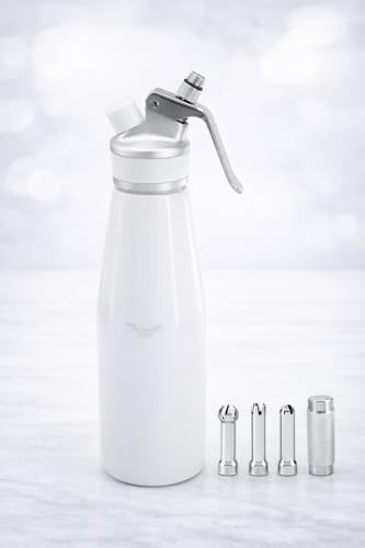 Whipped Cream Dispenser–Double Wall Insulated Aluminum Water Bottle with Stainless Steel 3 Nozzles, Extra-Large Capacity Whipping Cream Maker for Desserts, Coffee, Cocktails More-1000ml-White