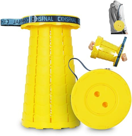 Portable Collapsible Folding Stool, Heavy Duty Camping Stool Load 400lbs,Foldable Stool Adjustable Lightweight Retractable Telescopic Stool/Seat for Indoor Outdoor Camping Fishing Hiking Garden Yellow