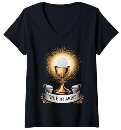 Femme La messe catholique et l'adoration du calice eucharistique T-Shirt avec Col en V