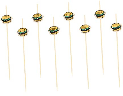 Healifty Palillos para Hamburguesas y Cócteles 100 Piezas Madera Biodegradable Diseño Hamburguesa Multiusos para Fiestas y Aperitivos Bar
