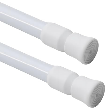 2pcs Net Curtain Rod Extendable Diameter 13mm 30 to 45cm Adjustable White Small Easy Use Tension Rods for Door Curtains Cupboard Bars Windows Bookshelf Wardrobe Bathroom Kitchen No Drill