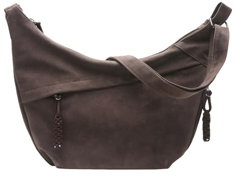 HICARRY Borsa a tracolla in pelle scamosciata a mezzaluna, grande borsa a tracolla da donna, borsa a tracolla per viaggi, lavoro, tinta unita