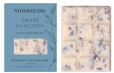 Stoneglow The Walled Garden – Jacinthe de raisin – Gardénia | Muguet | Jacinthe – Barre de cire de soja botanique parfumée (100 x 75 x 9 mm) très parfumée, cire de soja, couleur bleue