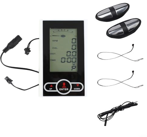 Computer da bicicletta per cyclette e ellittiche, display di ricambio con velocità tempo, frequenza cardiaca e distanza totale, contachilometri in plastica, colore bianco