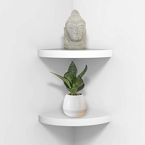 AHDECOR White Corner Wall Shelf, Wall Mounted Wood Corner Shelves, Set of 2