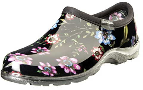 Sloggers Original Waterproof Rain and Garden Shoe for Women– Outdoor Slip-On Garden Clog - Made in The USA with Premium Comfort Insole and Arch Support - Ditsy Spring Black, Size 8
