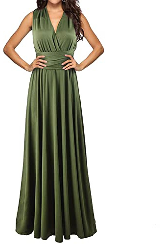 Hahaemma Elegant bröllopsklänning för kvinnor, lång, flerskiktad, V-ringad, öppen rygg, brudtärneklänning, golvlång, balklänning, sommarklänning, S