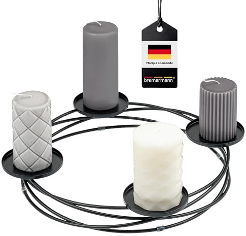 bremermann Kerzenständer in Kranzform, ideal als Adventskranz für Weihnachten oder ganzjährig als Tischdekoration geeignet, Kerzenhalter für 4 Stumpenkerzen, aus Metall (Schwarz)