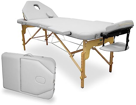 Wellcore hopfällbar träbår, 195 x 70 cm med hopfällbart ryggstöd (vit)
