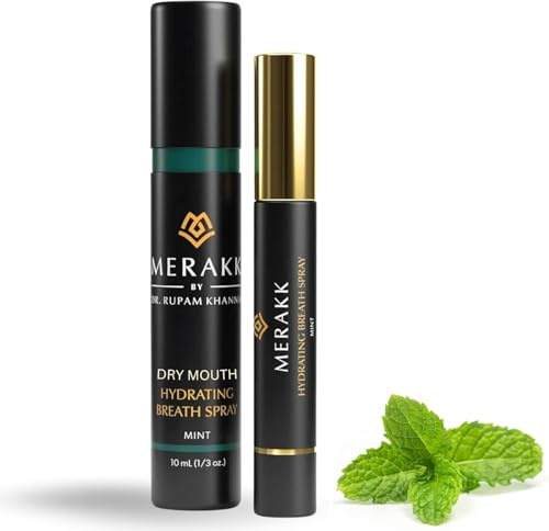 MERAKK Dry Mouth Spray and Breath Spray for Bad Breath - Hydrating Mouth Spray for Fresh Breath - Sugar-Free Cool Breath Freshener W/Xylitol & Stevioside –Dentist Designed Oral Spray, Mint, 0.3 fl oz