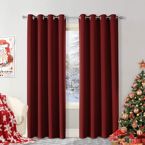 CUCRAF Blackout Curtains for Bedroom - Thermal Red Panels With Eyelets, Soundproof Room Dividers, 2 Panels W46 x L72, 72 Inch Drop