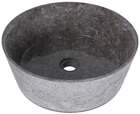 Aufsatzwaschbecken Design Marmor grau Rand fein Ø 40 cm – Waschbecken zum Aufstellen Badezimmer Marmor
